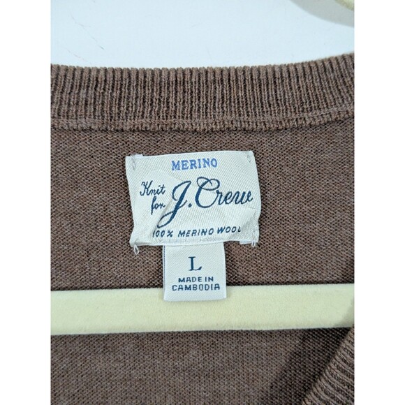 J.Crew Merino Wool Sweater Mens Sz L Brown V-Neck Classic Preppy Office EUC - Picture 2 of 7